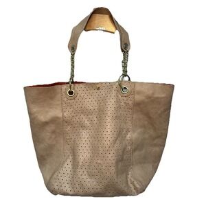 Steve Madden Large Tote Bag Light Brown Faux Leather Gold Color Chain Strap
